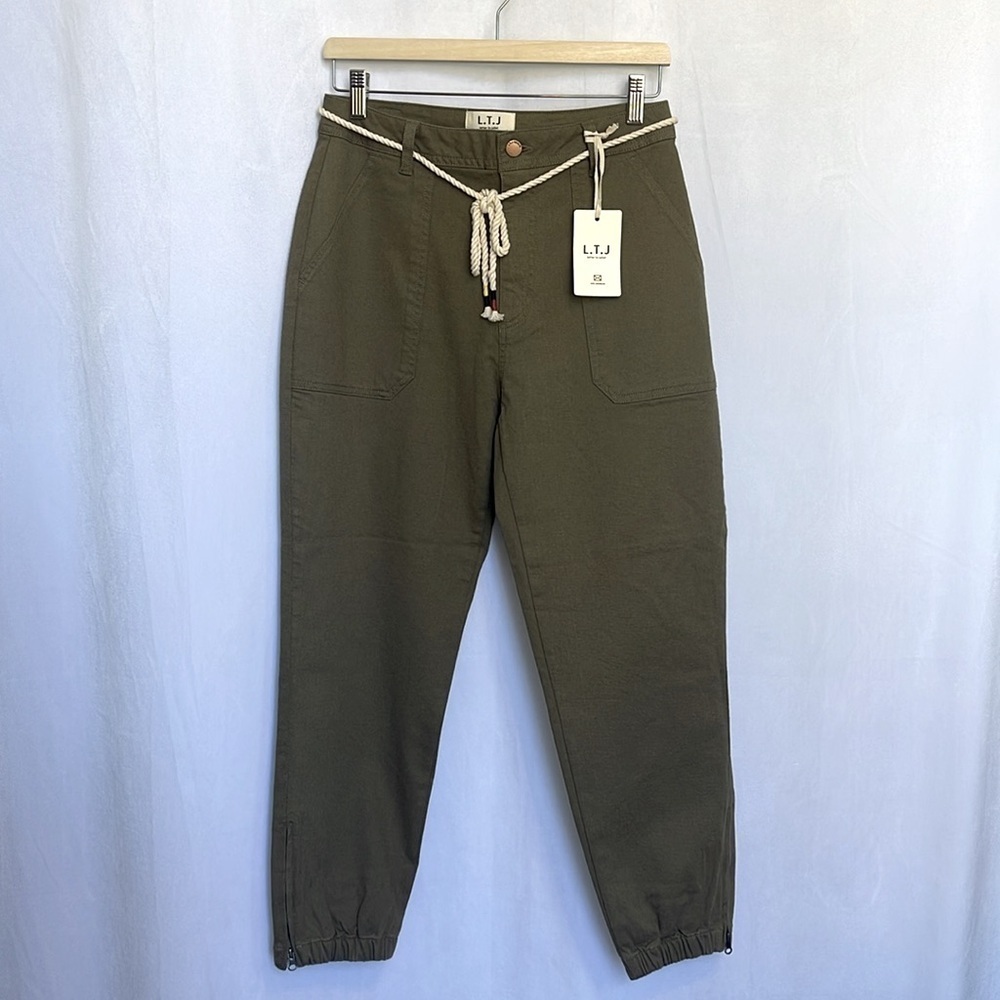 L.T.J Letter to Juliet Olive Green Cargo Joggers Size L Zip Cuff Utility NWT - Picture 2 of 15